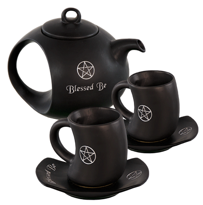 Ceramic tea set blessed be black
